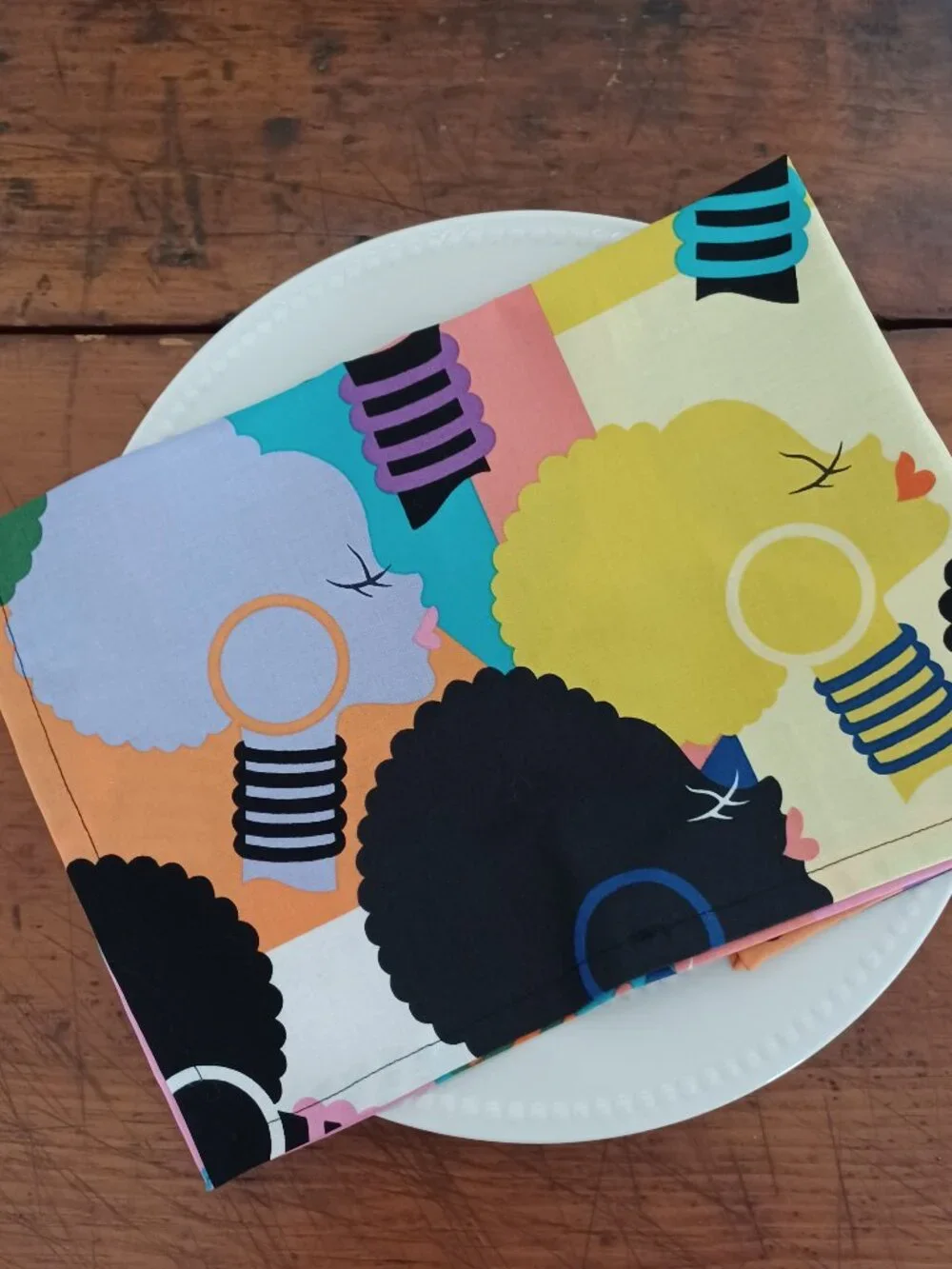African Ladies Afro Silhouette Cloth Table Napkins - Set of 4